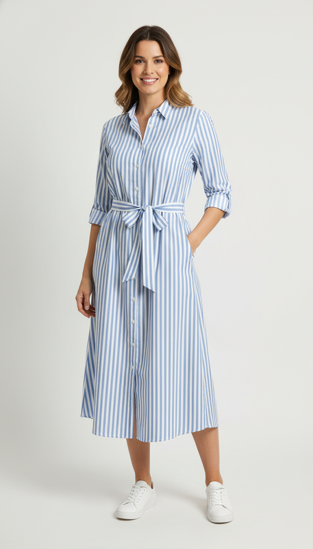 Vestido Camisero Rayado con Lazo