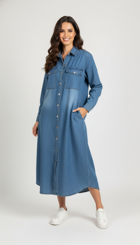 Vestido Denim Holgado con Botones