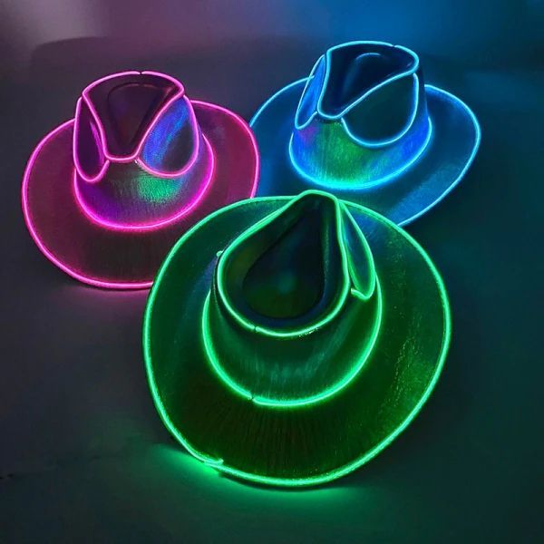 Gorro cowboy con luz LED x 10 Unidades