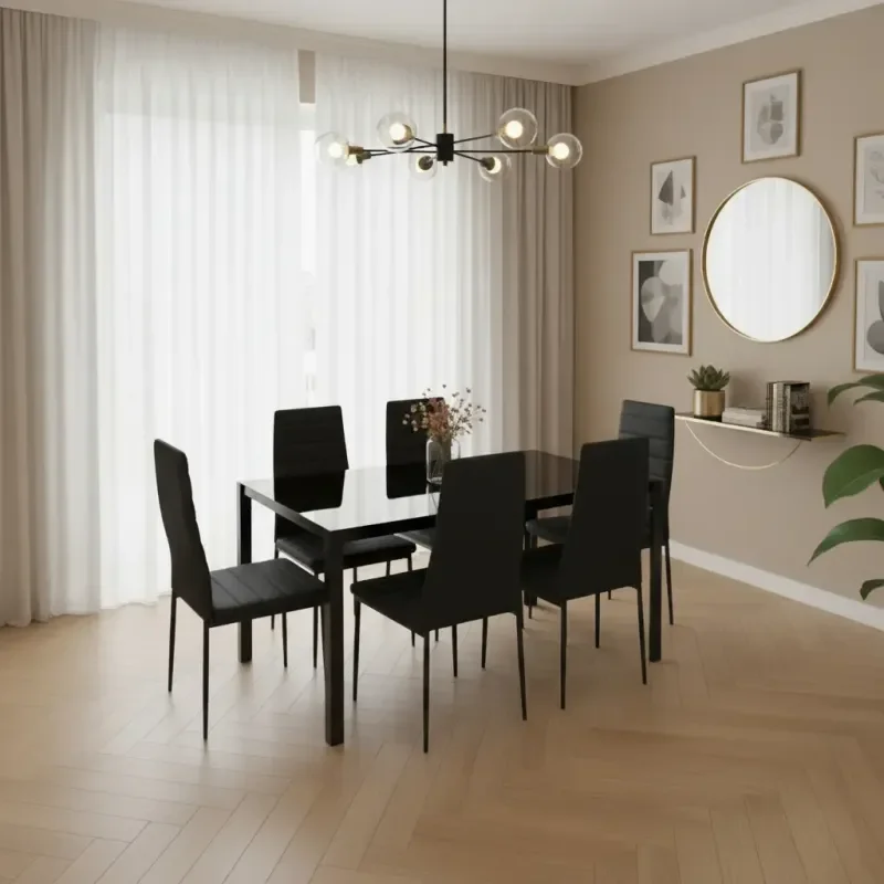 JUEGO DE COMEDOR MESA DE VIDRIO CON 6 SILLAS